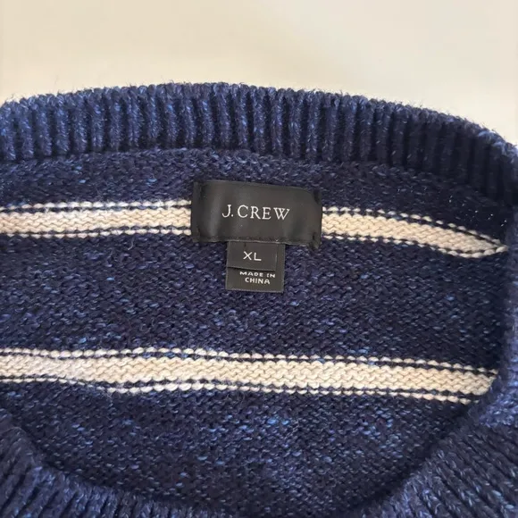 J. Crew 100% Cotton Crew Neck Preppy Navy White Striped Sweater