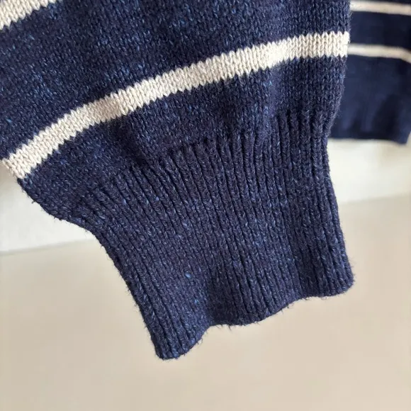 J. Crew 100% Cotton Crew Neck Preppy Navy White Striped Sweater