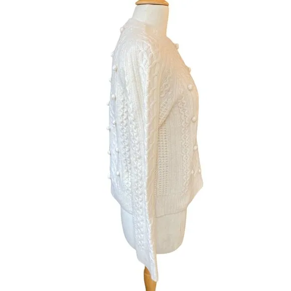 J Crew 100% Lambs Wool Cable Knit Fisherman Popcorn Knit Sweater Ivory Coastal-M
