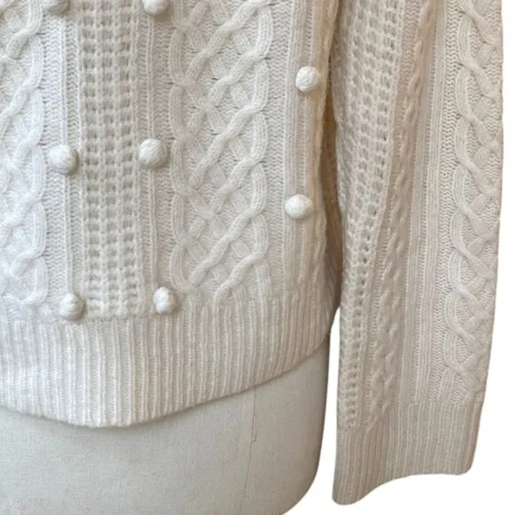 J Crew 100% Lambs Wool Cable Knit Fisherman Popcorn Knit Sweater Ivory Coastal-M