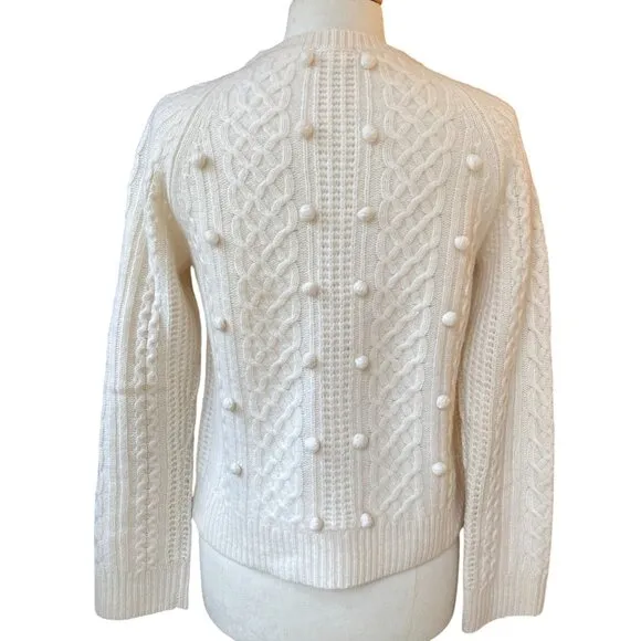 J Crew 100% Lambs Wool Cable Knit Fisherman Popcorn Knit Sweater Ivory Coastal-M