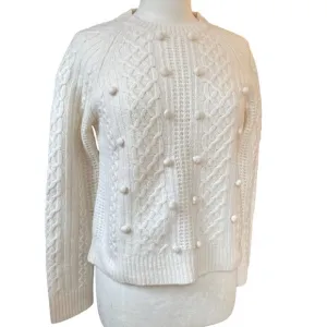 J Crew 100% Lambs Wool Cable Knit Fisherman Popcorn Knit Sweater Ivory Coastal-M