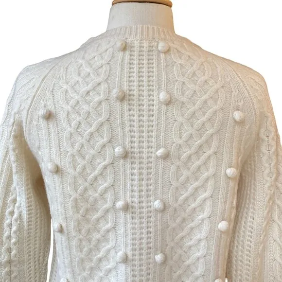 J Crew 100% Lambs Wool Cable Knit Fisherman Popcorn Knit Sweater Ivory Coastal-M