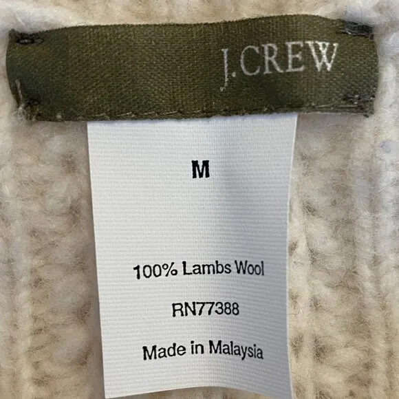 J Crew 100% Lambs Wool Cable Knit Fisherman Popcorn Knit Sweater Ivory Coastal-M
