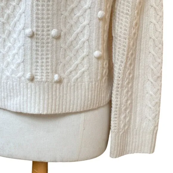J Crew 100% Lambs Wool Cable Knit Fisherman Popcorn Knit Sweater Ivory Coastal-M