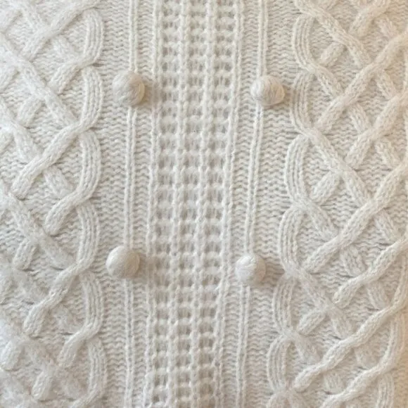 J Crew 100% Lambs Wool Cable Knit Fisherman Popcorn Knit Sweater Ivory Coastal-M