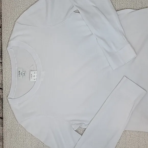 J Crew Crew Neck Long Sleeve Boxy Cotton Knit Teddy Sweater in White NWT