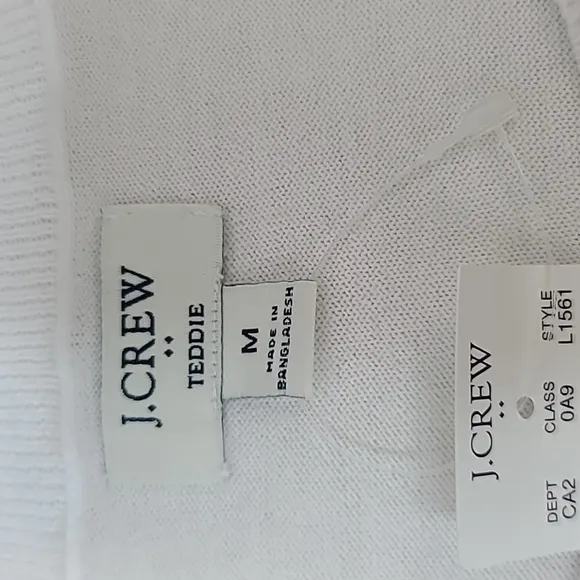 J Crew Crew Neck Long Sleeve Boxy Cotton Knit Teddy Sweater in White NWT