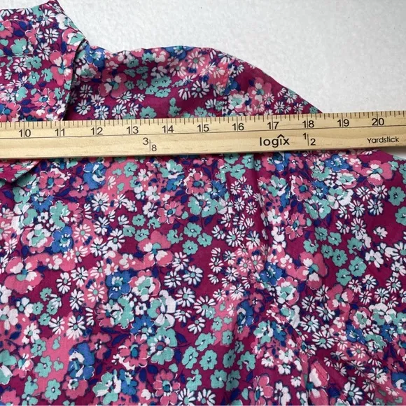 J Crew Dress Womens 2X Floral Shirt Button Up Lightweight Waist Tie Bloomcore