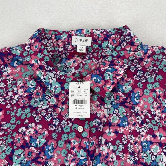 J Crew Dress Womens 2X Floral Shirt Button Up Lightweight Waist Tie Bloomcore