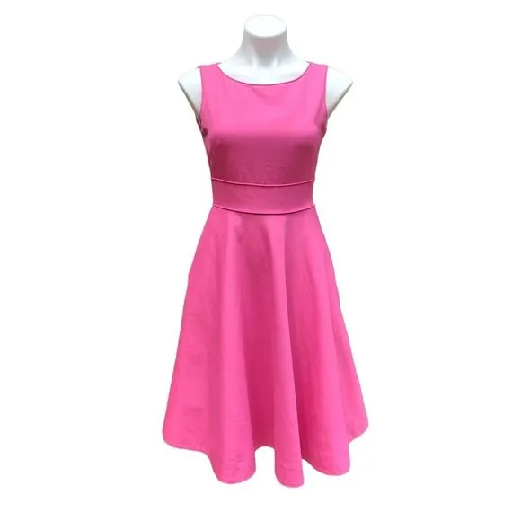 J Crew Hot Pink Midi Sheath Dress Size 2 Cotton Fit &amp; Flare