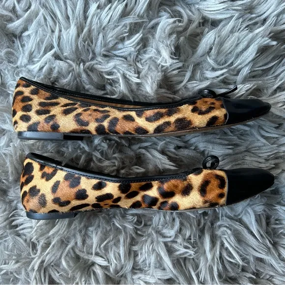 J. Crew leopard print calf hair captoe ballet flats women's shoe size 9.5