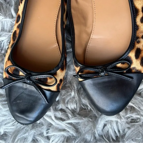 J. Crew leopard print calf hair captoe ballet flats women's shoe size 9.5