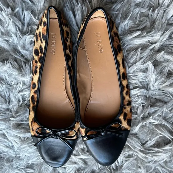J. Crew leopard print calf hair captoe ballet flats women's shoe size 9.5