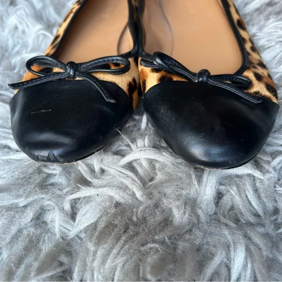 J. Crew leopard print calf hair captoe ballet flats women's shoe size 9.5