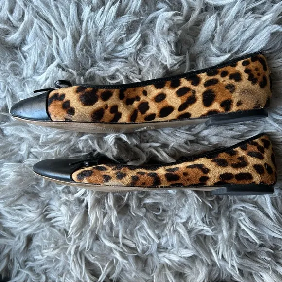 J. Crew leopard print calf hair captoe ballet flats women's shoe size 9.5