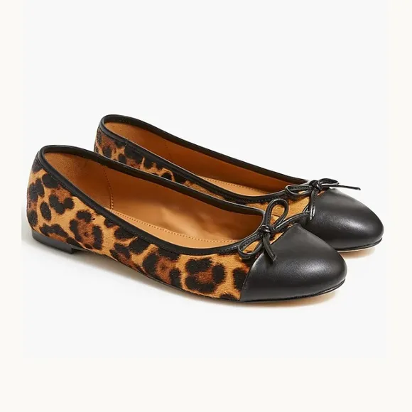 J. Crew leopard print calf hair captoe ballet flats women's shoe size 9.5