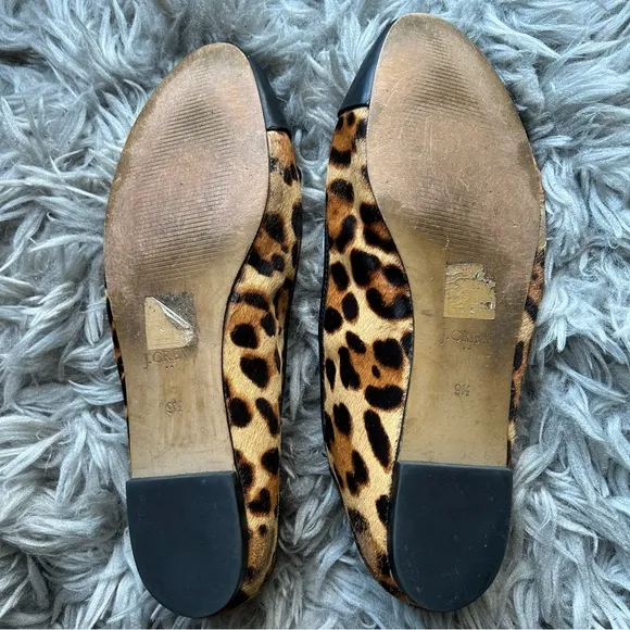 J. Crew leopard print calf hair captoe ballet flats women's shoe size 9.5