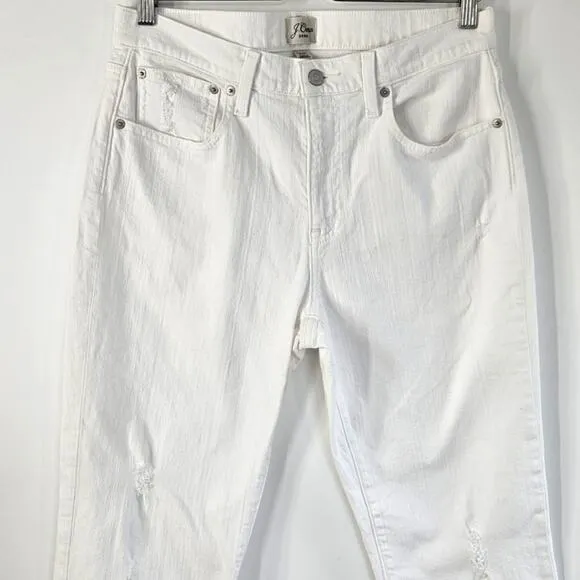 J. Crew Petite Slim Boyfriend Jean in White 29 Tall Distressed Crop Denim Summer
