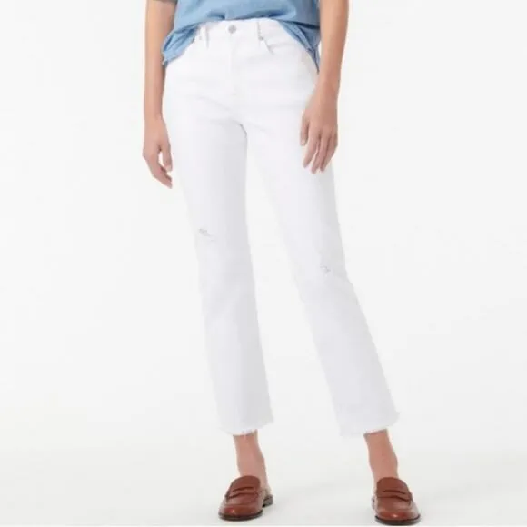 J. Crew Petite Slim Boyfriend Jean in White 29 Tall Distressed Crop Denim Summer