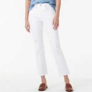 J. Crew Petite Slim Boyfriend Jean in White 29 Tall Distressed Crop Denim Summer