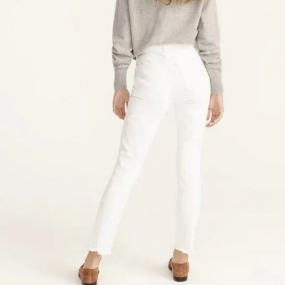 J. Crew Petite Slim Boyfriend Jean in White 29 Tall Distressed Crop Denim Summer