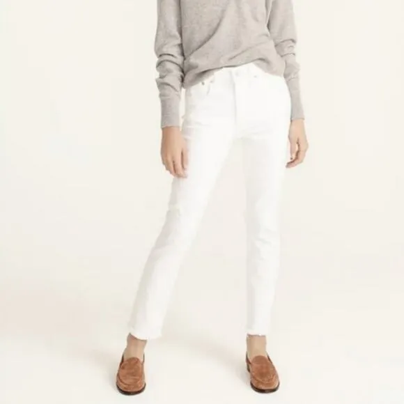 J. Crew Petite Slim Boyfriend Jean in White 29 Tall Distressed Crop Denim Summer