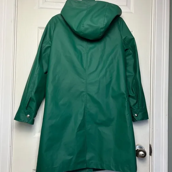 J. Crew Rain Jacket Trench Nautical Anchor Lined Trench Hood XXS Kelly Green EUC