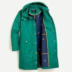 J. Crew Rain Jacket Trench Nautical Anchor Lined Trench Hood XXS Kelly Green EUC