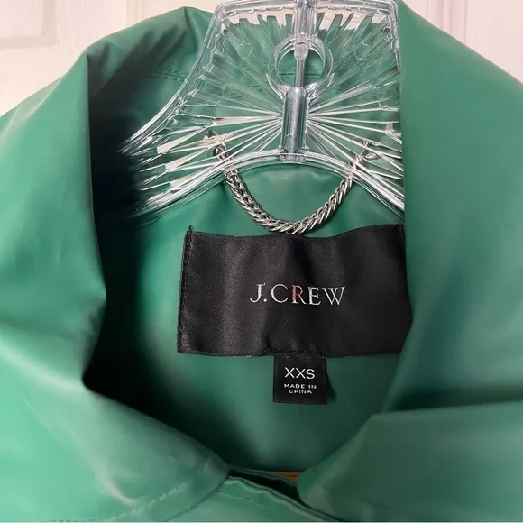 J. Crew Rain Jacket Trench Nautical Anchor Lined Trench Hood XXS Kelly Green EUC
