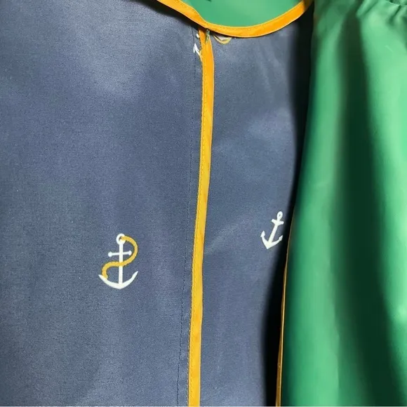 J. Crew Rain Jacket Trench Nautical Anchor Lined Trench Hood XXS Kelly Green EUC