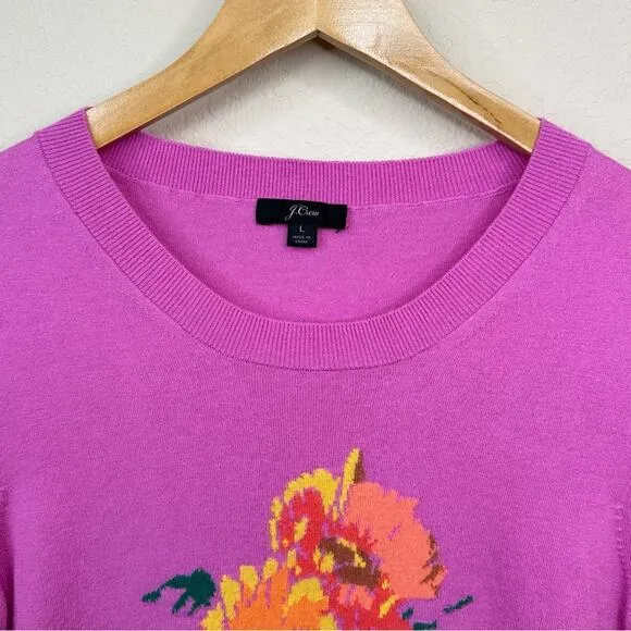 J. CREW Short-Sleeve Tippi Sweater In Flowers Merino Wool Blend Women’s Sz L