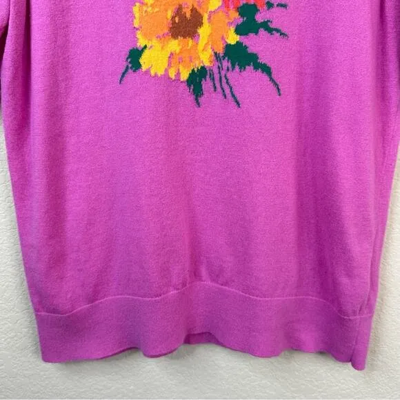 J. CREW Short-Sleeve Tippi Sweater In Flowers Merino Wool Blend Women’s Sz L