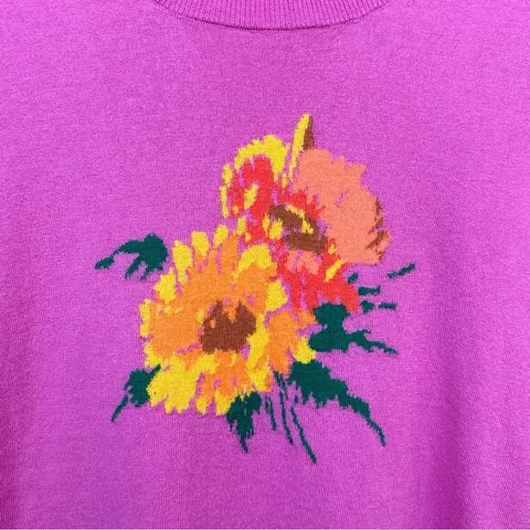 J. CREW Short-Sleeve Tippi Sweater In Flowers Merino Wool Blend Women’s Sz L