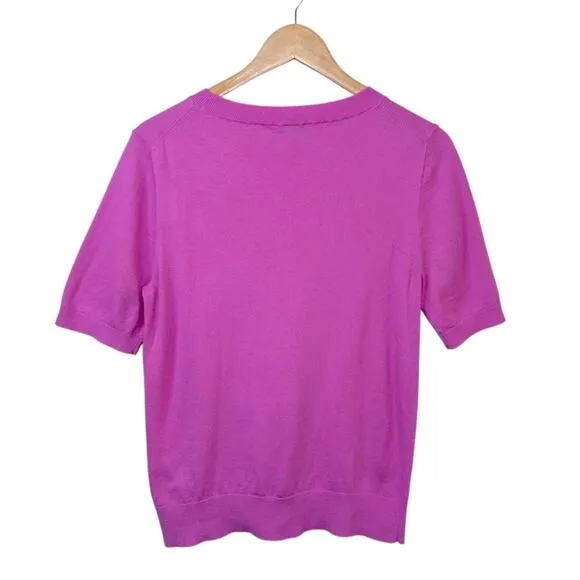 J. CREW Short-Sleeve Tippi Sweater In Flowers Merino Wool Blend Women’s Sz L