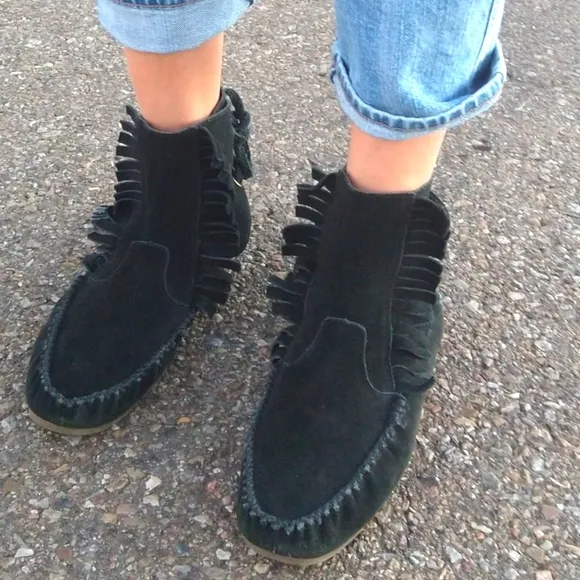 J. Crew Sienna Fringed Suede Moccasin Booties