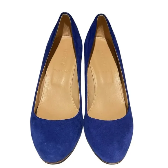 J Crew suede wedge sapphire blue pumps 7.5 rounded toe