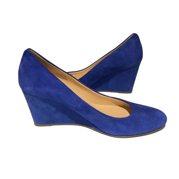 J Crew suede wedge sapphire blue pumps 7.5 rounded toe