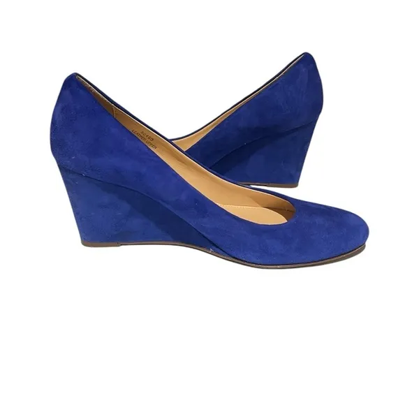 J Crew suede wedge sapphire blue pumps 7.5 rounded toe