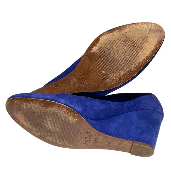 J Crew suede wedge sapphire blue pumps 7.5 rounded toe