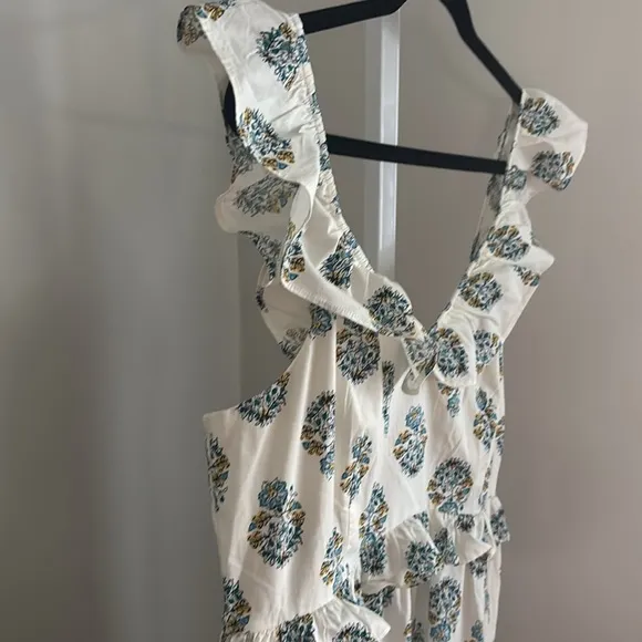 J Crew V-neck ruffle Floral Print White midi Dress Size 12