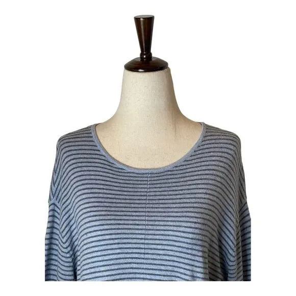 J. Jill Pure Jill Blue Striped Cashmere Blend Asymmetric Hem Sweater Size S