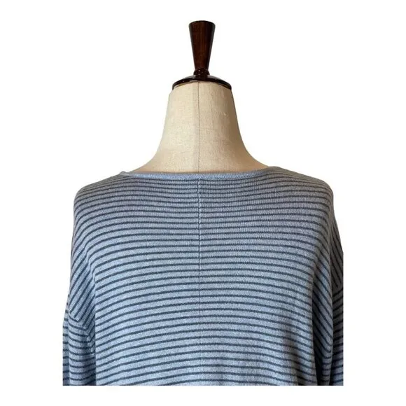 J. Jill Pure Jill Blue Striped Cashmere Blend Asymmetric Hem Sweater Size S