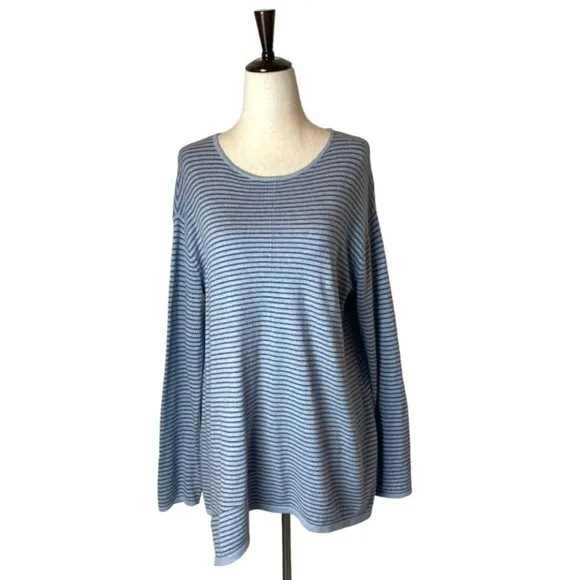 J. Jill Pure Jill Blue Striped Cashmere Blend Asymmetric Hem Sweater Size S