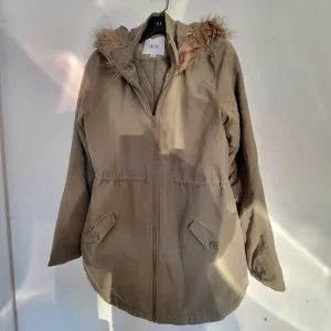 Jack by BB Dakota Army Green Zipper Front Quilted Inner Fur Hood Jacket Medium