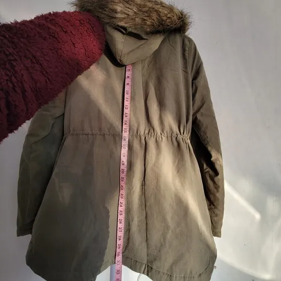 Jack by BB Dakota Army Green Zipper Front Quilted Inner Fur Hood Jacket Medium
