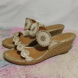 Jack Rogers Luccia Wedge Sandals W Gold Floral Accents Sz.9 Barely Worn #52