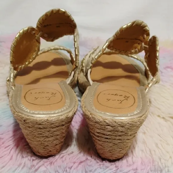 Jack Rogers Luccia Wedge Sandals W Gold Floral Accents Sz.9 Barely Worn #52
