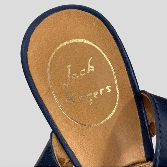 Jack Rogers Navy   Brown Leather Wooden Espadrille Wedges Size 8