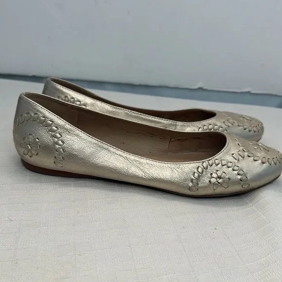 Jack Rogers Pinwheel Navajo Pale Gold Leather Ballet Flats Womens Size 10 US